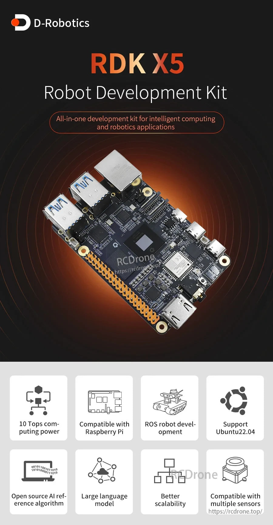 D-Robotics RDK X5 Robot Developer Kit board with Raspberry Pi–style 40‑pin header and onboard I/O