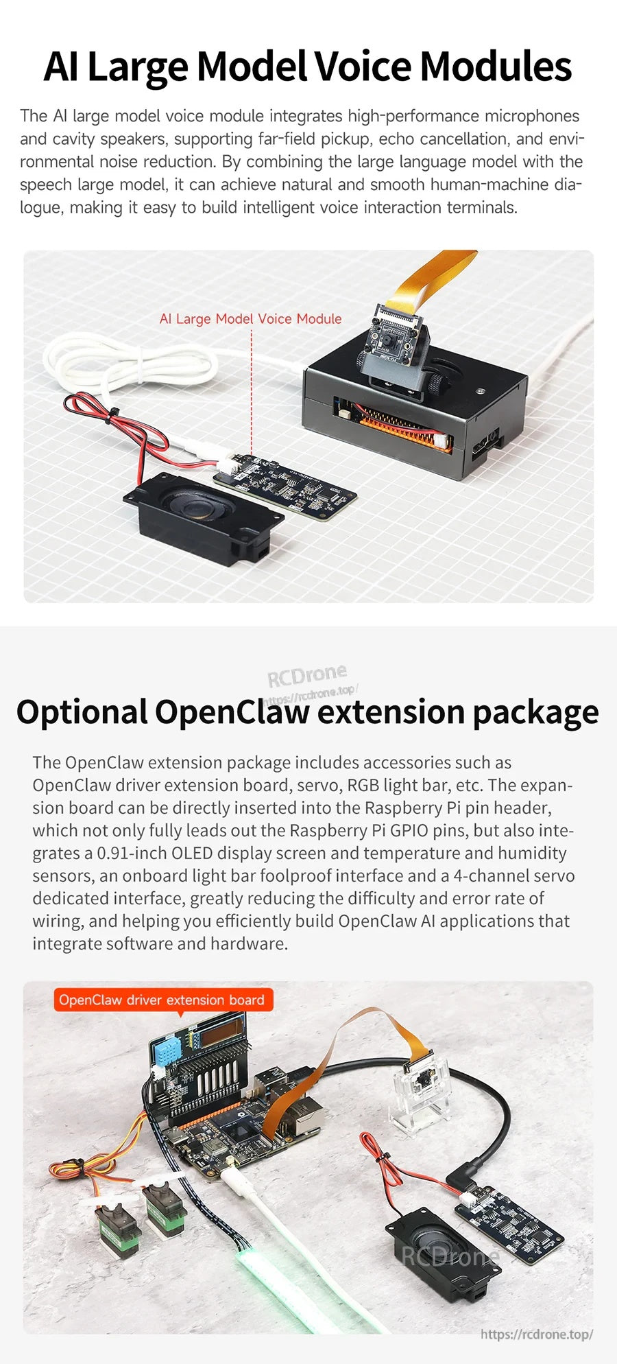 AI large model voice module kit and OpenClaw extension package with add-on board and accessory wiring