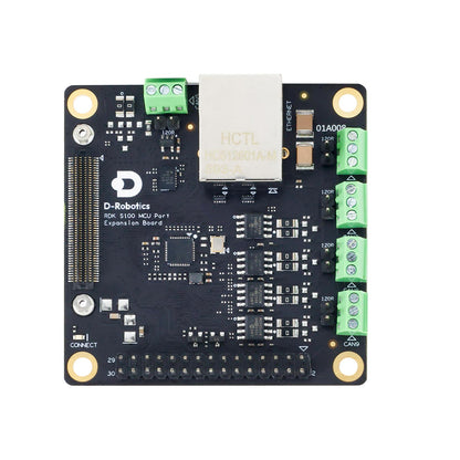 D-Robotics RDK S100(P) MCU port expansion board top view with RJ45 Ethernet and CAN FD terminals