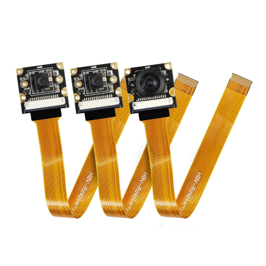 Yahboom RDK MIPI HD Camera modules with flex ribbon cables, three lens options shown