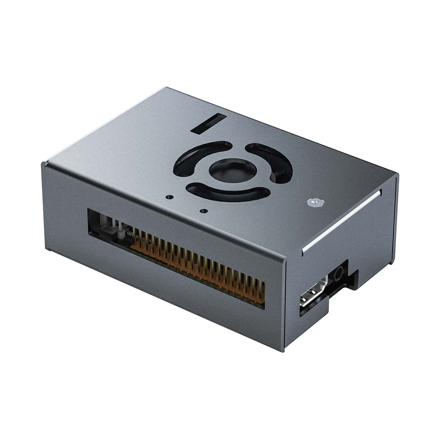 RDK X5 Aluminum Alloy Case in frosted gray with top fan vent and side cutouts for ports