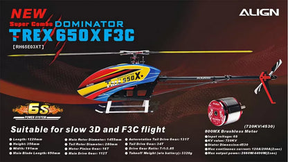 Align T-REX 650X Electronic RC Helicopter Kit with Super Combo including RH65E01X, RH65E02X, and RH65E03X.