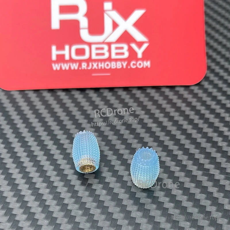 RJX 1 Pair Thumb Grippies Non-Slip Radio Stick, Pair of RJX non-slip radio stick thumb grippies, blue textured grips with threaded metal inserts