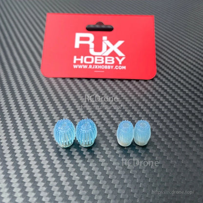 RJX 1 Pair Thumb Grippies Non-Slip Radio Stick, RJX Hobby textured blue thumb stick grips for RC radio transmitter, with two different sizes on display