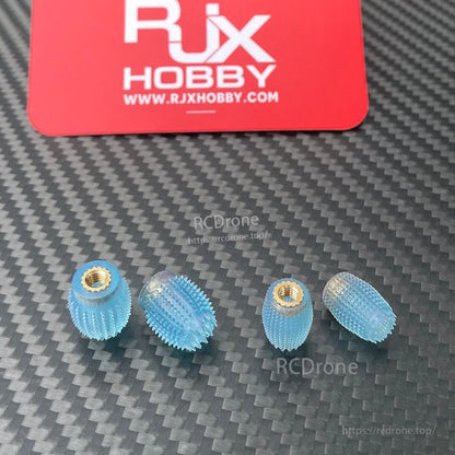 RJX 1 Pair Thumb Grippies Non-Slip Radio Stick, RJX Hobby non-slip thumb grippies for RC radio sticks, blue spiked grips with brass threaded inserts