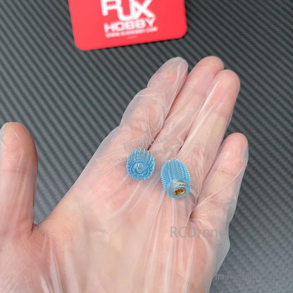 RJX 1 Pair Thumb Grippies Non-Slip Radio Stick, Pair of blue textured RJX thumb grippies for RC radio sticks, shown with threaded brass insert