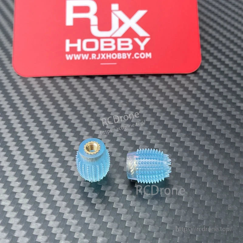 RJX 1 Pair Thumb Grippies Non-Slip Radio Stick, Pair of RJX blue non-slip radio stick thumb grippies with textured surface and brass threaded insert