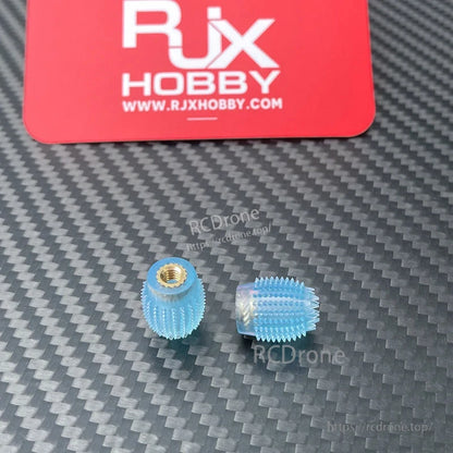 RJX 1 Pair Thumb Grippies Non-Slip Radio Stick, Pair of RJX blue non-slip radio stick thumb grippies with textured surface and brass threaded insert