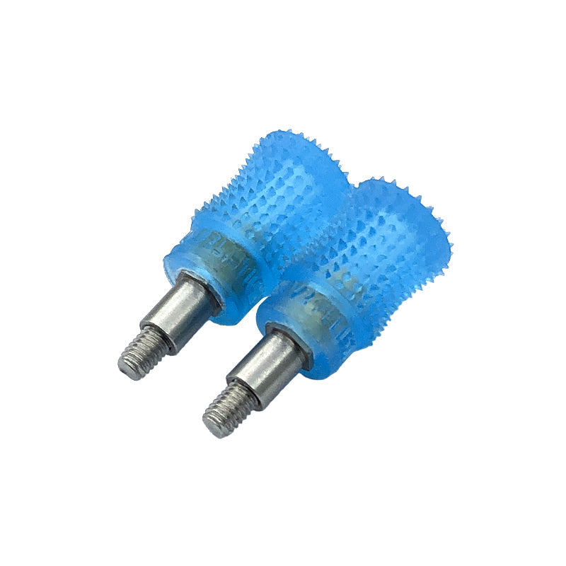 Pair of blue textured RJX anti-slip gimbal stick ends with threaded metal stems for RadioMaster Pocket