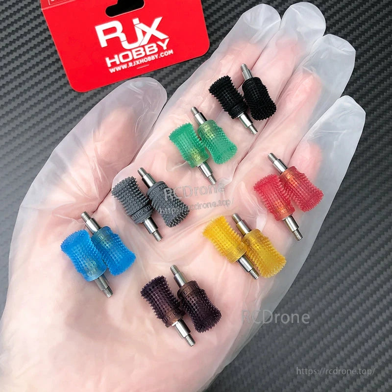 RJX Hobby textured gimbal stick ends with M3 threaded shafts in multiple colors for RC radio transmitters