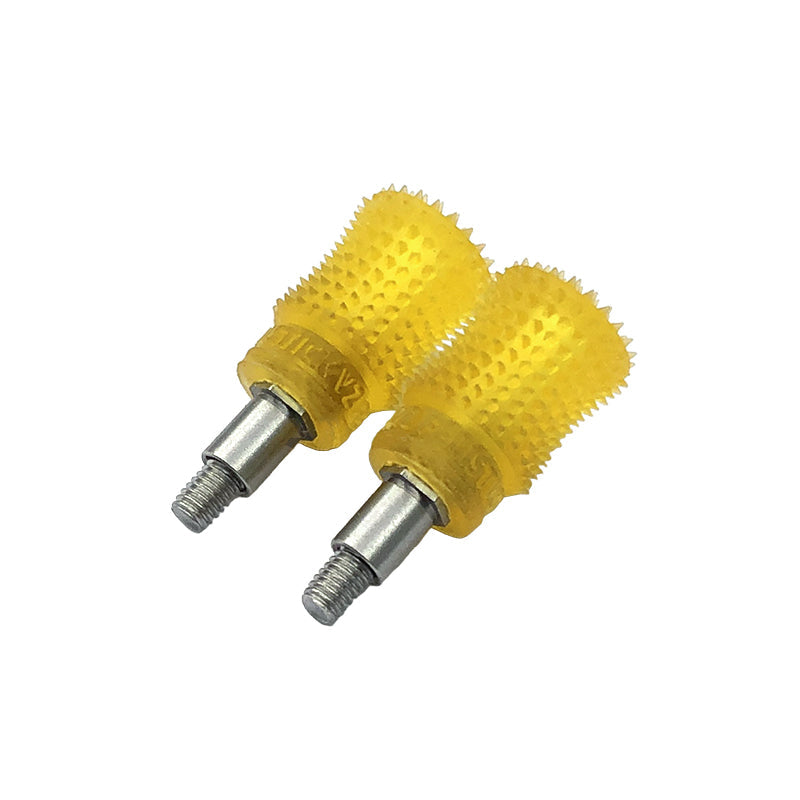 Pair of yellow anti-slip gimbal stick ends with metal threaded stems for RadioMaster Pocket transmitter