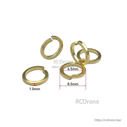 Gold spring lock washers for SMA female connector nuts, sized 8.5 mm OD, 6.5 mm ID, and 1.0 mm thick