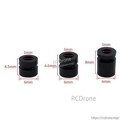 RJX 100pcs Silicone Anti‑Vibration Damping Ball, Black silicone anti-vibration damping balls, 6mm diameter with 3mm hole, in 4.5mm, 6.6mm and 8mm heights