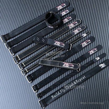 RJX 10pcs Kevlar Battery Strap, RJX black Kevlar hook-and-loop battery straps with metal buckles in assorted lengths, 10-piece set