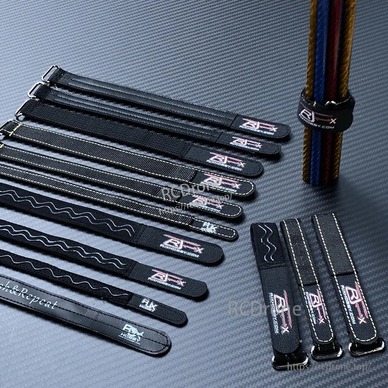 RJX 10pcs Kevlar Battery Strap, Set of RJX black Kevlar battery straps with metal buckles and stitched ends for securing RC batteries