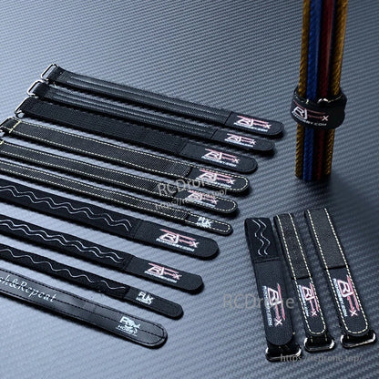 RJX 10pcs Kevlar Battery Strap, Set of RJX black Kevlar battery straps with metal buckles and stitched ends for securing RC batteries