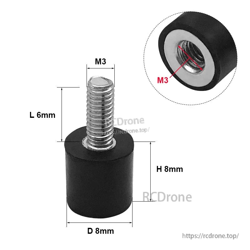 RJX 10pcs Vibration Isolator Rubber Shock Mount, M3 rubber vibration isolator shock mount with 6mm stud, 8mm diameter and 8mm height