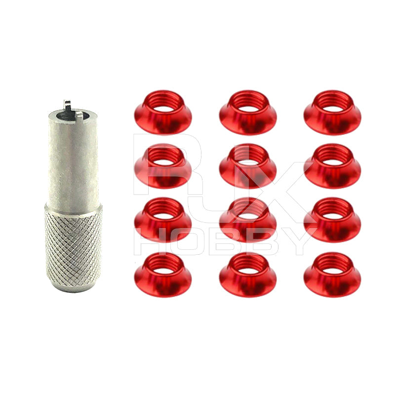RJX 12PCS STAR POWER RC Transmitter Switch, RJX 12-piece red aluminum RC transmitter switch nut set with included metal installation tool