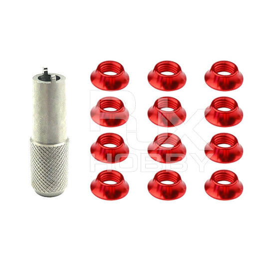 RJX 12PCS STAR POWER RC Transmitter Switch, RJX 12-piece red aluminum RC transmitter switch nut set with included metal installation tool