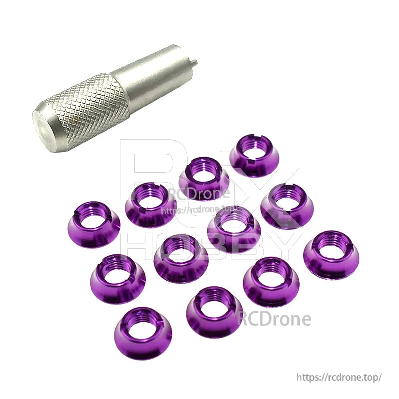 RJX 12PCS STAR POWER RC Transmitter Switch, Purple anodized RC transmitter switch nuts with a knurled installation tool for tightening and removal