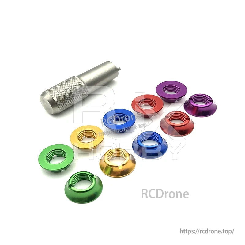 RJX 12PCS STAR POWER RC Transmitter Switch, RJX RC transmitter switch nut set with 12 anodized aluminum rings in assorted colors and a knurled tool