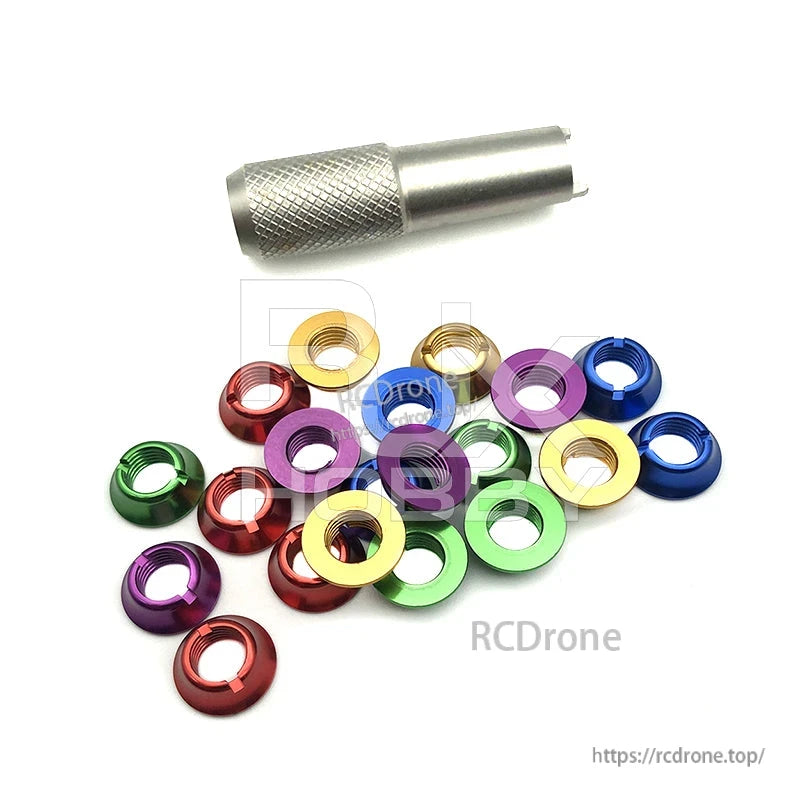 RJX 12PCS STAR POWER RC Transmitter Switch, RJX 12-piece RC transmitter switch nut set in assorted anodized colors with metal installation tool