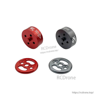 RJX quick release self-tightening prop adapter set with red and black hubs and matching plates for multirotors