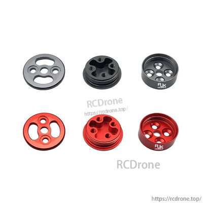 RJX Hobby quick-release self-tightening prop adapter set in red and black, with top plates and threaded hubs