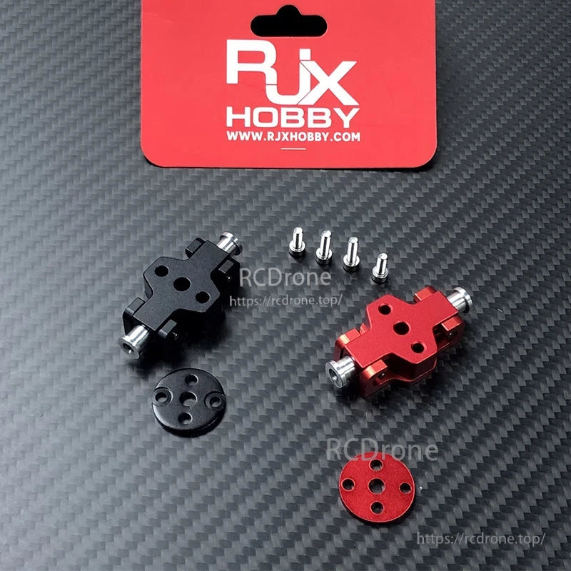 RJX Hobby aluminum propeller clamp quick-release mounts in red and black with screws and round plates