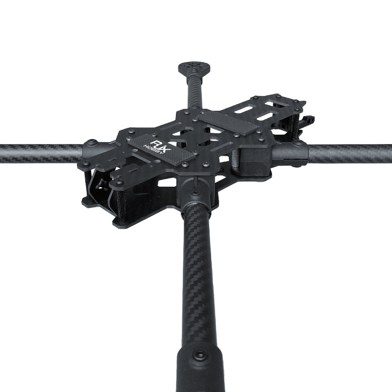 RJX carbon fiber FPV racing drone frame kit with long arms and open center plate for electronics mounting
