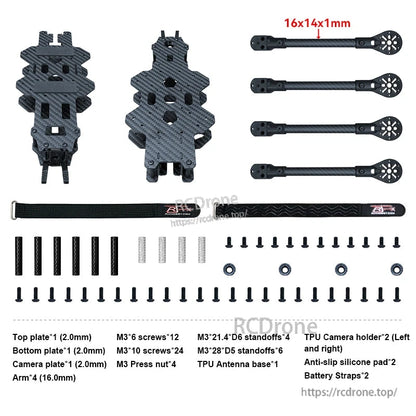 RJX 13-inch V1 carbon fiber FPV drone frame kit with 2.0mm plates, four arms, standoffs, straps and screws