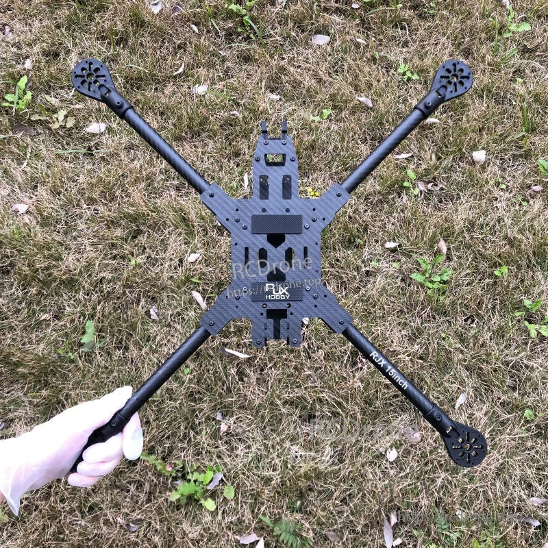 RJX 15-inch carbon fiber FPV drone frame kit with X layout, long arms and center mounting plates