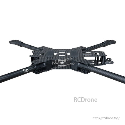 RJX carbon fiber FPV racing drone frame kit with long arms, central stacked plates, and camera mount
