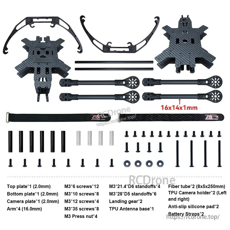 RJX 15-inch V1 carbon fiber FPV drone frame kit with plates, 4 arms, landing gear, hardware and straps