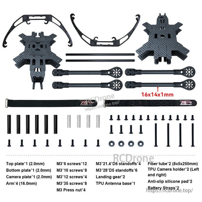 RJX 15-inch V1 carbon fiber FPV drone frame kit with plates, 4 arms, landing gear, hardware and straps
