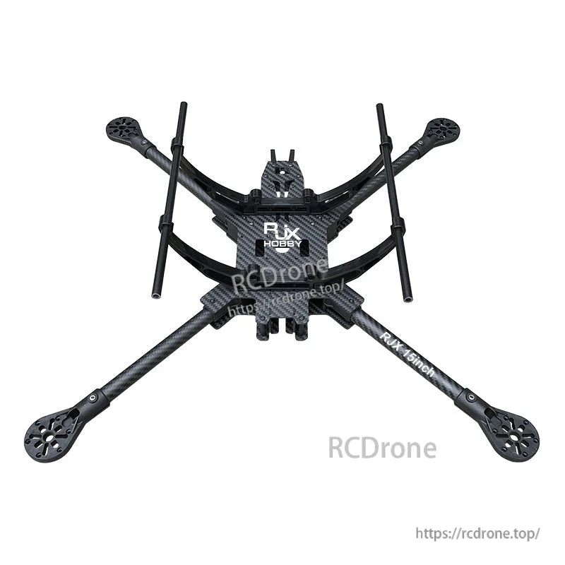 RJX 15inch carbon fiber FPV drone frame kit with X-style arms, center plates, and tubular landing gear