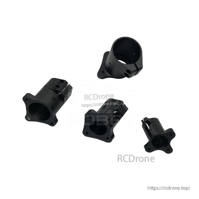 RJX 1PC D16/D20/D25/D30mm Tripod Fixed Mount, Black tripod fixed mount clamp with round tube holder and four-hole base plate, shown from multiple angles