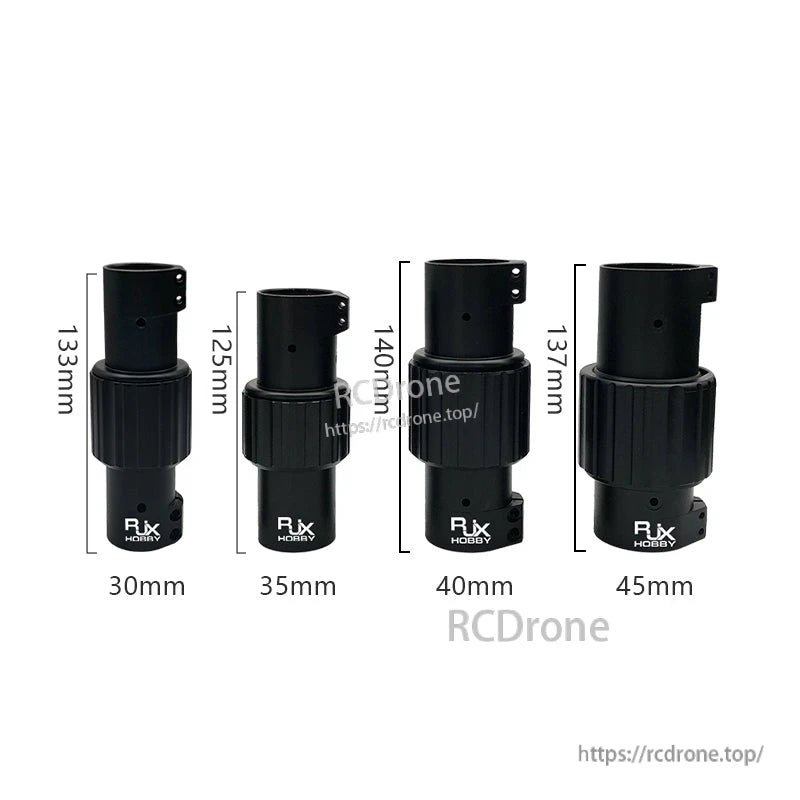 RJX 1PCS Folding Arm Carbon Tube Connector, RJX Hobby folding arm carbon tube connectors in 30mm, 35mm, 40mm and 45mm sizes with height measurements