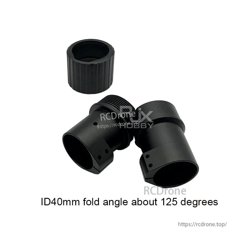 RJX 1PCS Folding Arm Carbon Tube Connector, RJX folding arm carbon tube connector set, black alloy fittings for 40mm ID tube with ~125° fold angle