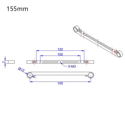 RJX 1pc 12mm UAV DJI Gimbal Mount, Technical drawing of RJX UAV DJI gimbal mount bar, 155mm long with Ø12 end holes and M3 slots
