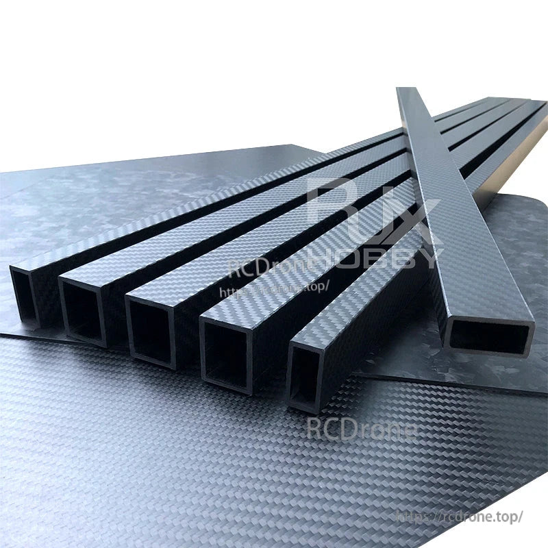 RJX 1pc Rectangular Carbon Fiber Pipe Tube, Rectangular hollow carbon fiber tube with woven finish, square box profile for RC frame and structural builds