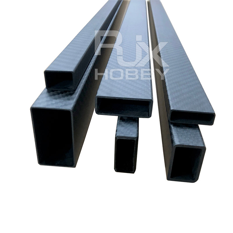 RJX 1pc Rectangular Carbon Fiber Pipe Tube, Rectangular carbon fiber tube section with hollow box profile and woven finish for hobby frame building
