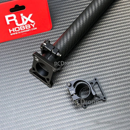 RJX Hobby aluminum quick-release clamp with square mounting plate on a carbon fiber tube, tripod/landing gear connector