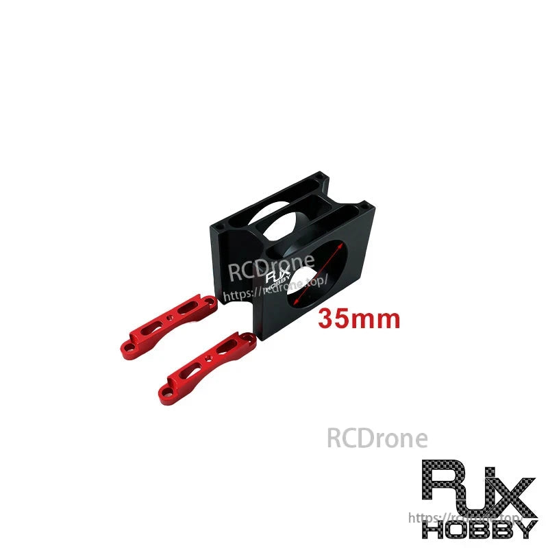 35mm aluminum alloy connecting pipe clip clamp with two red fastener arms for securing a carbon tube joint