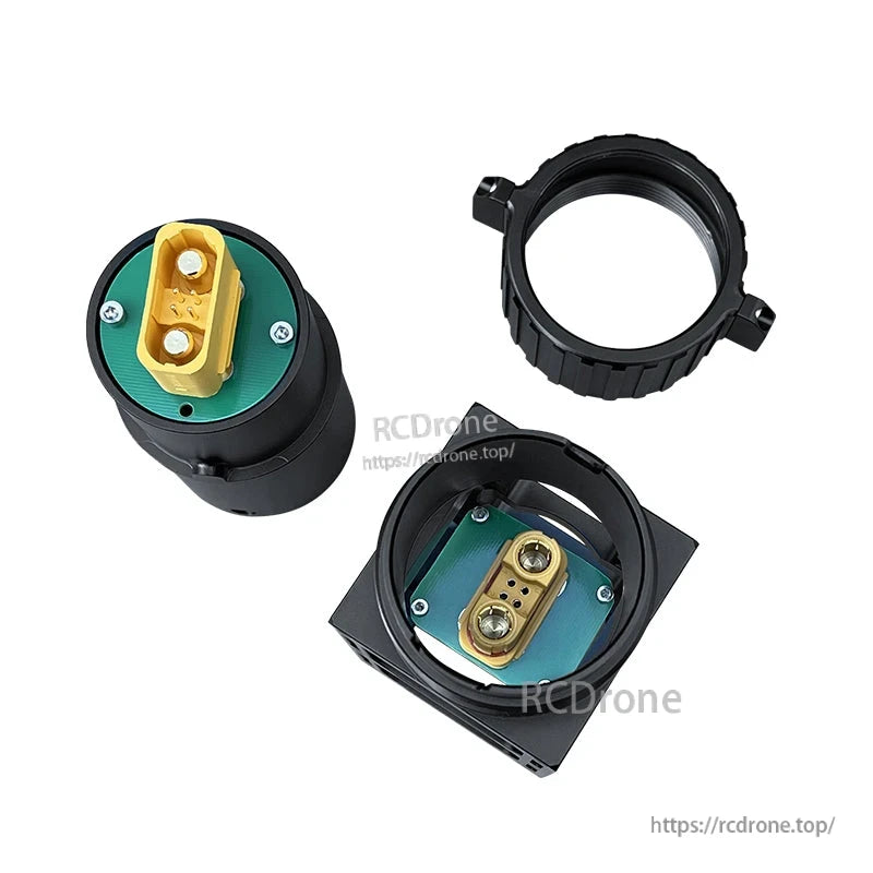AS150U quick release 2‑pin plug connector with round mount housing and clamp ring for UAV drone arms