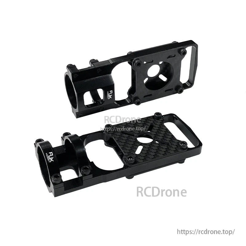 RJX aluminum alloy and carbon fiber motor mount seat for 20–25mm carbon tube quadcopter frames, black two-piece clamp design