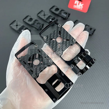 RJX aluminum alloy and carbon fiber motor mount seats for quadcopter tube frame, showing clamping design and cutouts