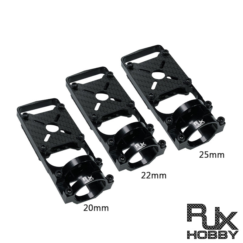 RJX aluminum alloy and carbon fiber motor mount seats for 20mm, 22mm, and 25mm carbon tube quadcopter frames, set of three sizes