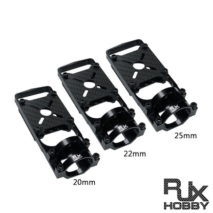 RJX aluminum alloy and carbon fiber motor mount seats for 20mm, 22mm, and 25mm carbon tube quadcopter frames, set of three sizes