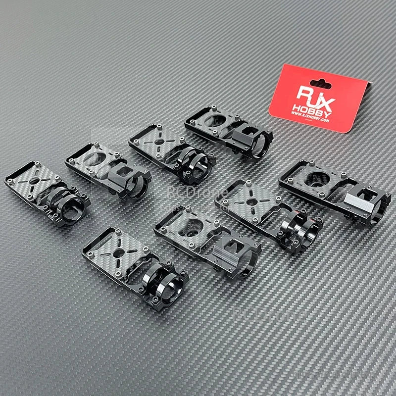 Carbon fiber and aluminum motor mount seats with clamp rings for carbon tube quadcopter frames (RJX Hobby)